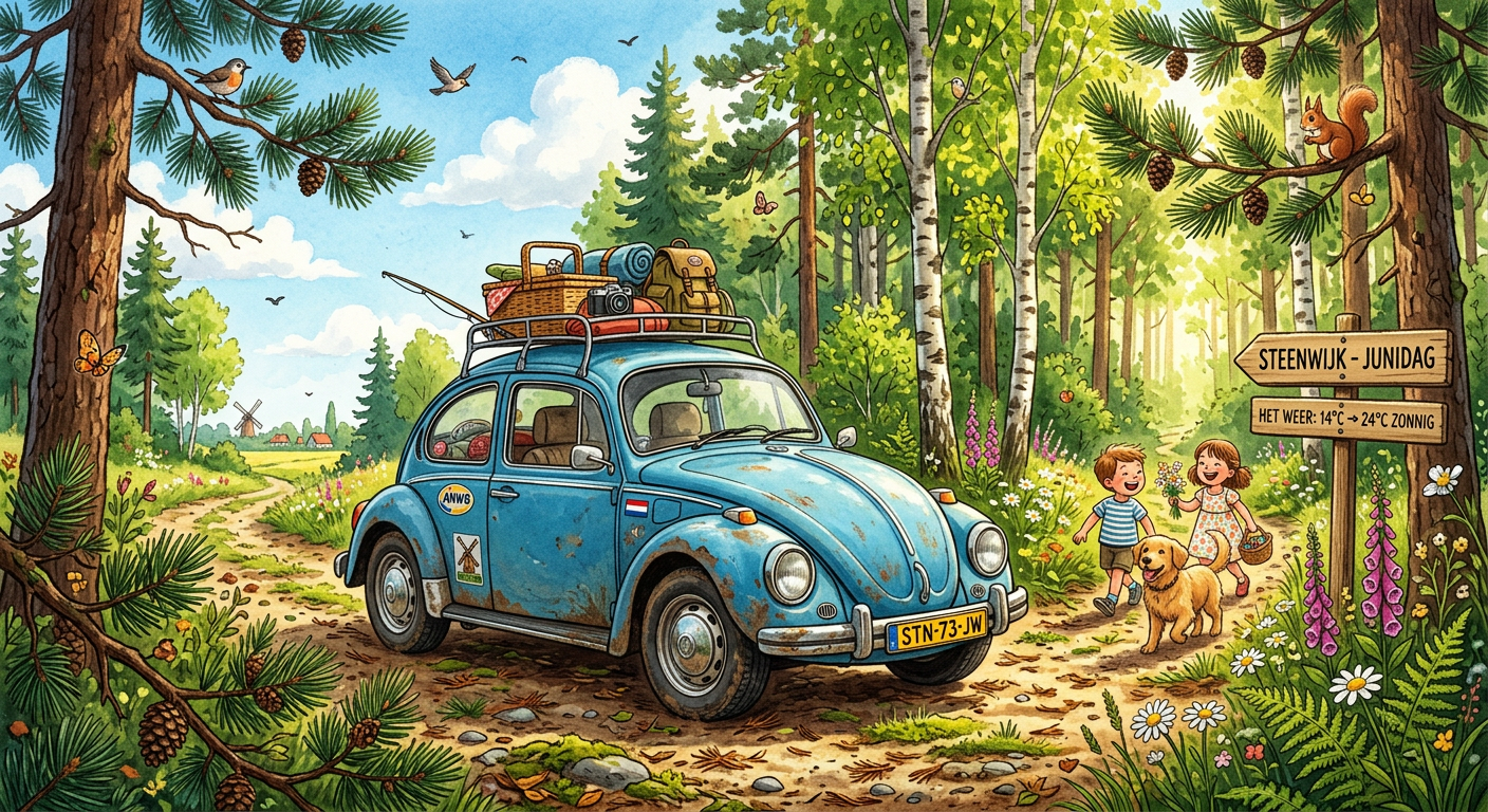 Een oude Volkswagen Kever, kinderboek illustratie