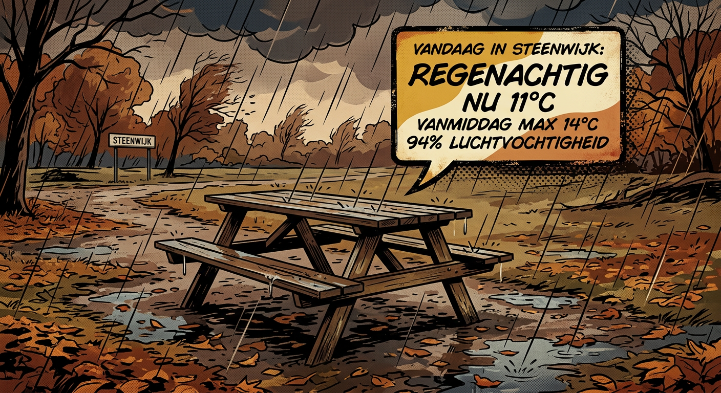 AI gegenereerde foto van een verlaten picknicktafel in een stormachtige herfstavond